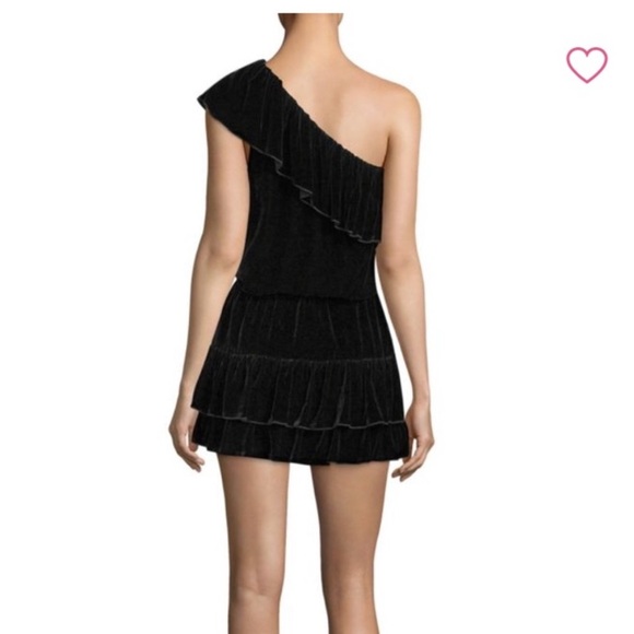 NWT Joie Kolda Velvet Black One Shoulder Ruffle Mini Dress sz XS Luxe - Picture 6 of 17